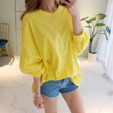 비헤이즐 델로 소매퍼프 박스티 긴팔 티셔츠