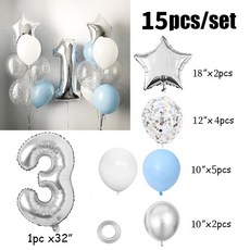 실버 블루 숫자 별 호일 풍선 생일 파티 장식 소년 1 2 3 4 5 6 7 8 9 세 용품 15, Set, Silver Blue 3, 1개