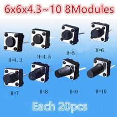 [해외] 160pcs 모듬 된 마이크로 촉감 푸시 버튼 터치 전술 스위치 키트 6x6x4.3 ~ 10 2 핀 유도 밥솥 LCD 모니터 수리 스위치 6*6, 상세내용표시