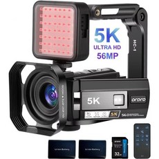 95° 광각 WDR 모드 EIS 스태빌라이저 AE20 비디오 카메라 레코더 IR 야간 조명 홀더 리모컨 배터리 2개가 장착된 YouTube용 ORDRO 5K 비디오