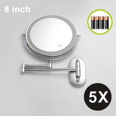 화장용 거울 크롬 양면 배터리 구동 스마트 8 인치 3x 10x 확대 욕실 색 조명, 1개, Chrome 5X Battery