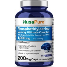 뉴사퓨어 포스파티딜세린 Phosphatidylserine Memory Ultimate Complex 1000mg x 200식물성캡슐, 포스파디딜세린 200 Vegetarian Caps, 200개, 1개