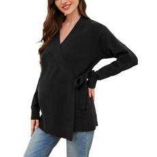 Liu & Qu Women's V-Neck Maternity Sweater Tops Tie Front Wrap Knit Maternity Shirts Pregnancy Clothe