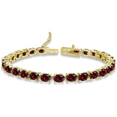 GemStar USA 스털링 실버는 정품 만들거나 시뮬레이션 보석 타원형 테 팔찌를 Synthetic Red Ruby - Yellow