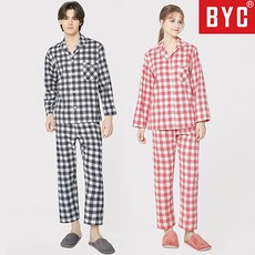 BYC 면기모 커플 잠옷 세트 순면 홈웨어 (체크)