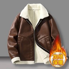 재킷 따뜻한 PU 겨울 바람막이 오토바이 두꺼운 남성용 플리스 가죽 코트 의류 바이커, M, Coffee