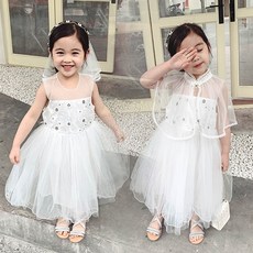 미소파파 여아 여름 잔여수량 리틀 웨딩 레이스 케이프 원피스 공주 화이트 드레스 베일