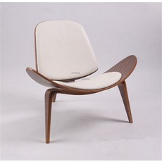 Silla moderna de estilo nórdico concha de tres patas sillón de tela para tapicería de sala de estar, 월넛 화이트 가죽