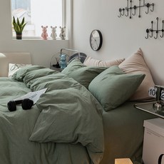 클래스 A 면사 염색 된면 단색 4 종 세트 침대 시트 + 이불 커버 + 베갯잇