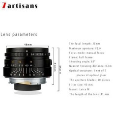 장인 7mm 장인 35mm F2 렌즈 대형 조리개 동축 M 마운트 렌즈 MM M240 M3 M5, 상세내용참조