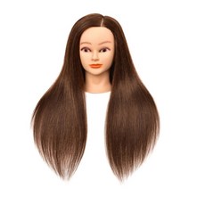 연습용 인모 가발 고데기 가능 통가발 미용가발 연습가발 커트 드라이 시험용 고급 인모, 80%인모 밝은갈색