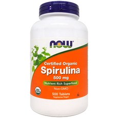 Now Foods 나우 푸드 스피루리나 Spirulina 500 mg 500 타블렛, 500정, 1개