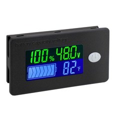 DROK 12V 배터리 모니터 디지털 용량 테스터 백분율 레벨 전압 온도 스위치 미터 게이지 LCD 디스플레이 해양 RV 전력 표시기 패널, Black, 48V ℉, 1개