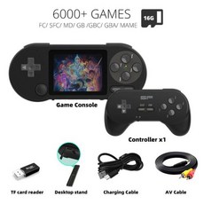 DATA FROG SF2000 Portable Handheld Game Console 3 Inch IPS Retro Game Consoles Built-in 6000 Games R, 5) With 1pcs black, 없음 - sf2000