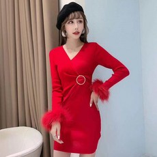 통제함 3섹시 브이넥 커프스 패치워크 리얼 퍼