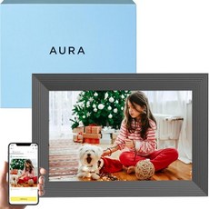 Aura Walden 15 WF Dgtal Pcture Frame 선물용 디지털 프레임 휴대폰에서 사진 전송 App에서 빠르고 설정 무제한 스토리지 화이트 매트가 포함 잉크, Black Gravel - 10.1"