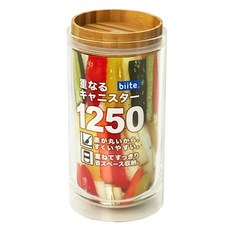 (1250ml 비테(biite) 겹치는 캐니스터 대나무 원형) 조미료 보존 용기 시리얼, 1개
