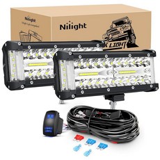 Nilight LED 조명 바 2피스 165cm65인치 앰버 120W 스팟 플러드 콤보 12000LM 방수 트리플 로우 오프로드 안개등 16AWG 배선 하네스 키트 2개 리드 포함, 화이트 사이드 슈터 포드 + 배선