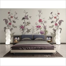 오리엔탈페인팅 꽃포인트벽지 꽃뮤럴벽지 꽃벽지 꽃디자인벽지, 프리미엄실크벽지/J 404304