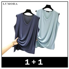 LUMORA 1+1 여름 여성용 민소매 나시 청량감 V넥 오버사이즈 나시 X902Z