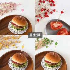 100개입 대나무 과일꽂이 모음 ( 햄버거 샌드위치 고정 도시락 꾸미기 일회용꼬지 칵테일픽 생일파티 디저트포크 ), 14. 오렌지하트, 1개