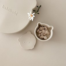 하비하비 이유식 토핑 볼 그릇 용기 식판 뚜껑포함, 곰돌이 (밀크), 1개