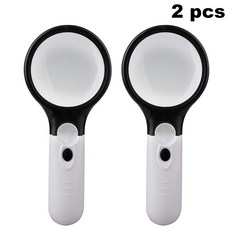 2Pcs 3 X 45X 듀얼 렌즈 돋보기 휴대용 3LED 노인용 대형 돋보기돋보기, 없음