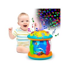 Baby Toys 6 to 12 Months 4 in 1 Musical Projector Rotating Tummy Time Learning Light Up Crawling In, Blue, one option, 1개