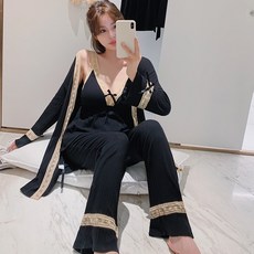 겨울 가을 계절 레이스 프린세스 캡 포함 면 잠옷 섹시 끈나시 슬립 가운 세가지 커버 실내복 홈웨어 가능 아우터