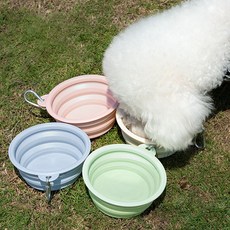 반려동물 접이식 실리콘 고리식기 휴대용 캠핑용 강아지 고양이 물그릇 밥그릇 펫밥통 4구350ml, 1세트, 그린 + 옐로 + 핑크 + 블루