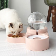 강아지반자동식기 반자동급식기 고양이정수기 1.8L 구슬급수기 밥그릇 수반, 핑크색(스테인리스 그릇 포함)