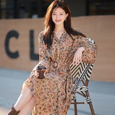 100% 실크 전력 방적 이너 짱폭 원피스