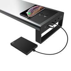 모니터 스탠드 라이저 알루미늄 금속 LCD 스튜디오 USB PC 컴퓨터 노트북 모니터 스탠드, 무선 충전으로