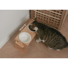 고양이 높이조절 식기 밥그릇 물그릇, 높이조절 대나무 2구 식기, 1개