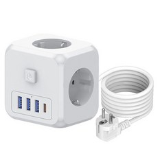 BuyChoo 여행용 독일 한국 소켓 변환 USB 멀티탭 2m, 1개, 화이트
