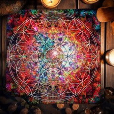 만다라 생명의 꽃 타로 식탁보 제단 천 이교도 요술 운세 오라클 카드 패드 갤럭시 독서, 50x50cm, TLB (524), 1개