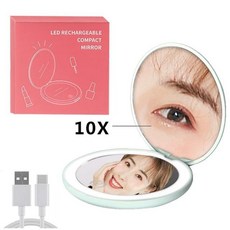 미니 접이식 여행 포켓 메이크업 거울 라이트 라운드 컴팩트 확대, 8.중소기업 10X그린