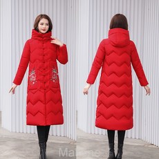Makone여자 겨울 코트 롱 코트민족풍 패딩 여중 롱 자수 무릎 솜저고리 중국풍 솜옷 두꺼운 겨울옷