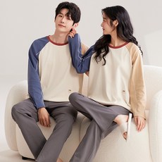 ANYOU 커플잠옷 귀욤 배색 홈웨어 파자마 세트 수면잠옷 상하세트