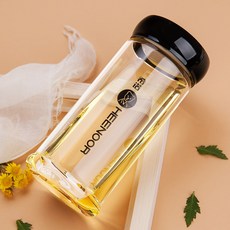 HEENOOR 히 노 싱글 글라스 내열 가 후 대 용량 남자 여자 고급 차량 용 컵 띠 물컵 XN - 605 땅딸막 형 330 ML, 상세페이지 참조