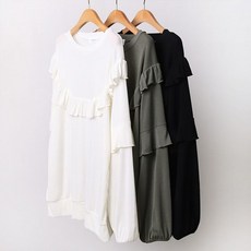 여성의류 러브미프릴퍼프맨투맨 빅사이즈사랑해요 중년 A777L009 여성큰옷 캉캉숄프릴골지맨투맨 DL