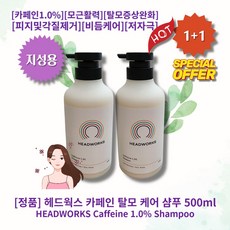 [정품][추천] HOT Caffeine 1.0% Shampoo 헤드웍스 카페인 탈모 케어 샴푸 카페인1.0% 모근활력 탈모증상완화 피지및각질제거 비듬케어 저자극 시트러스아로마틱향, 지성용, 2통, 500ml