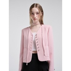 [에트몽] V-Neck Strap Tweed Jacket Pink