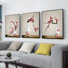 항상또오기 인테리어그림 거실 인테리림 소파 기함 북유럽바란스 칸 침실 레스토랑 그림을 걸다 삼련 노루 모즈 유행, 입체 꽃병, 60 *80 블랙 테 크리스탈 필름