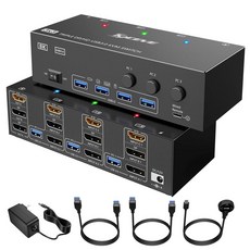 KCEVE KVM 스위치 3 컴퓨터 모니터 3 개 HDMI 및 디스플레이 포트 USB 3.0 KVM 스위처 3 PC용 트리플 모니터 DP KVM 8K 30Hz 4K 144Hz