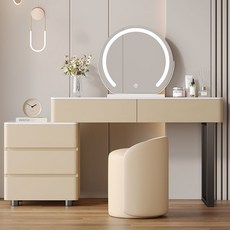 남쪽나무 멀티 수납 화장대 세트 입식 미니 콘솔, A02+캐비닛+LED 거울+의자, 120cm