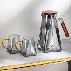 고온방지 유리 주전자 대용량 컵세트, 월넛그레이 1.8L+애쉬컵x2, 1개