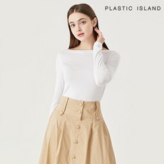 [정품매장] 플라스틱아일랜드 여성 캐주얼 티셔츠 데일리 오프숄더 보트넥 모던 긴팔 (PQTWT001)