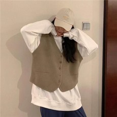 해피유통 여성용 니트조끼 봄가을 브이넥 베이직 버튼 베스트 니트 조끼