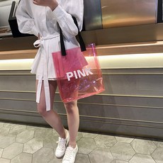 레터링 투명 PVC 물놀이 여행 비치 토드백 가방 5컬러